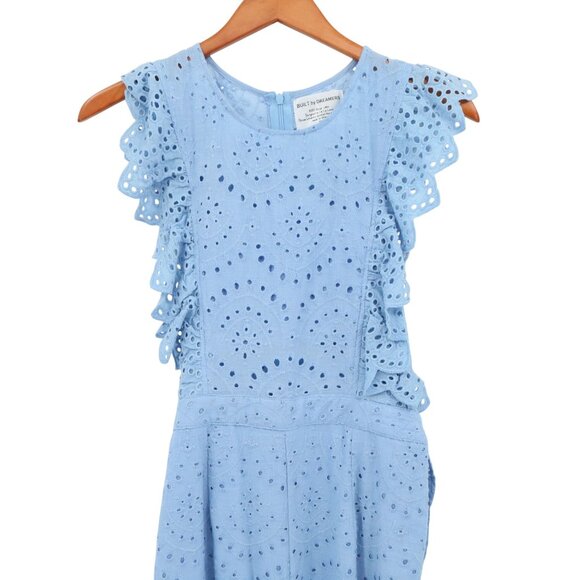 Built by Dreamers Ruffle Sleeve Eyelet Blue Pant Jumpsuit M - Picture 2 of 5